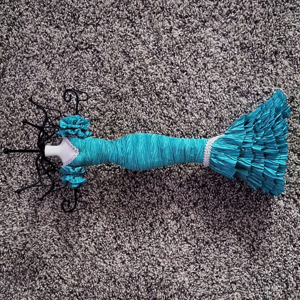 SALE--Elegant Blue/Teal Ruffled Dress Jewelry Holder